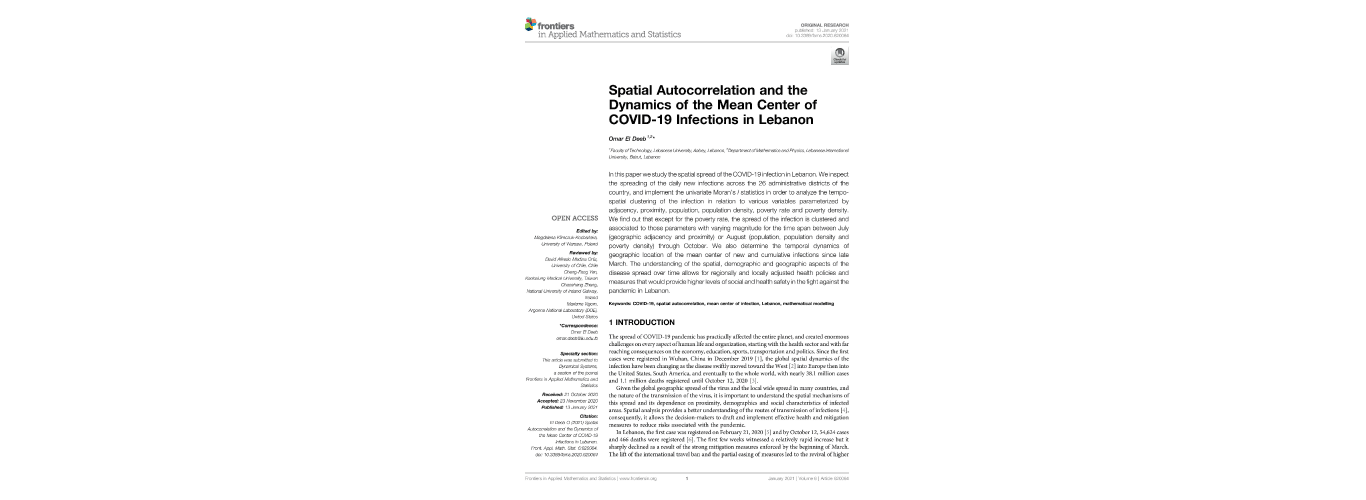 Dr. Omar El Deeb from the Lebanese University publishes a study on Coronavirus outbreak in Lebanon