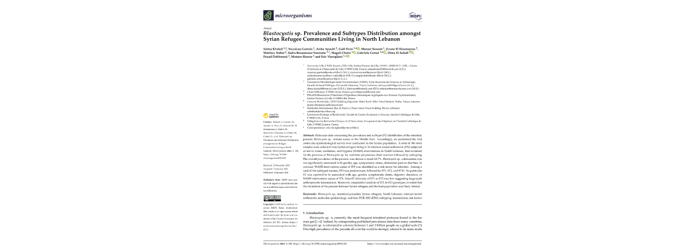 دراسة للطالبة سلمى خالد من الجامعة اللبنانية تحذّر من انتشار الطفيلي الجديد (Blastocystis) في شمال لبنان