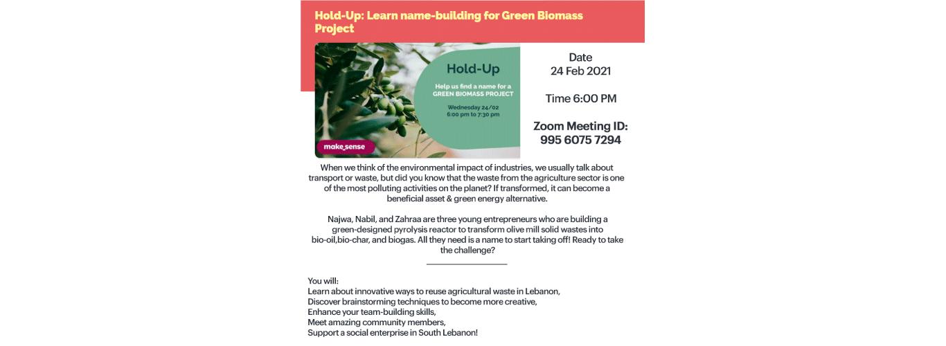 Centre MINE invites you to attend “Hold-Up: Learn name-building for Green Biomass Project” on 24 February 2021 via Zoom