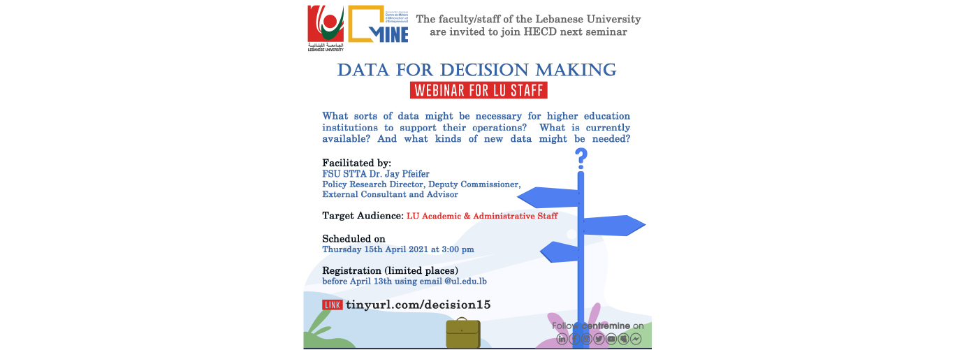Centre MINE invites you to the online webinar “Data for Decision Making” on 15 April 2021
