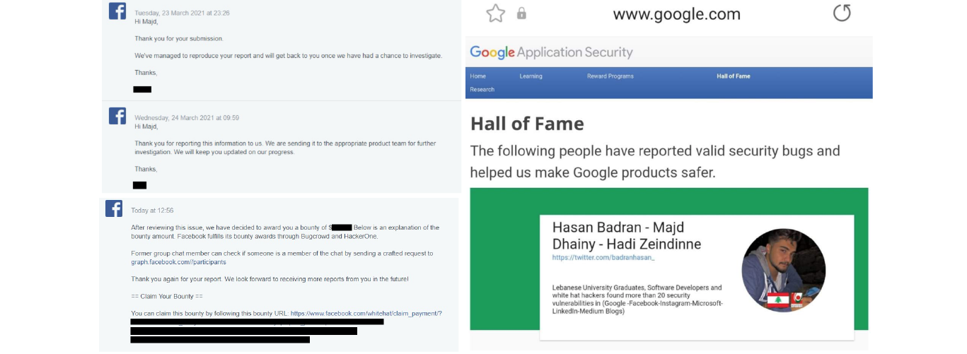 Three Lebanese University students on Facebook and Google lists of honor