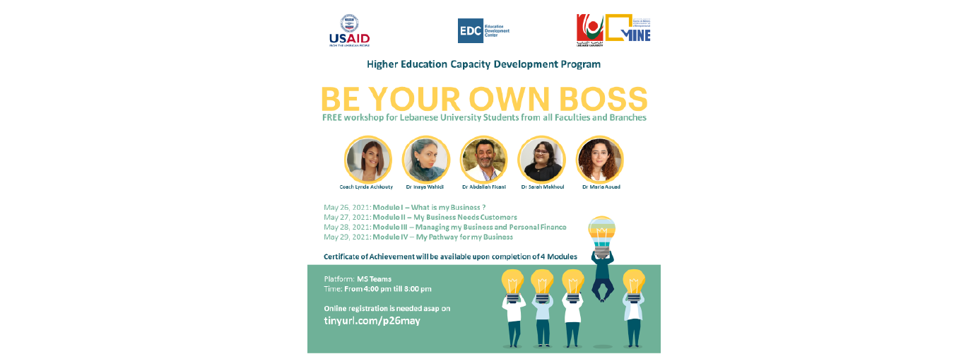 Centre MINE organizes the online workshop “Be Your Own Boss” from 26-29 May 2021