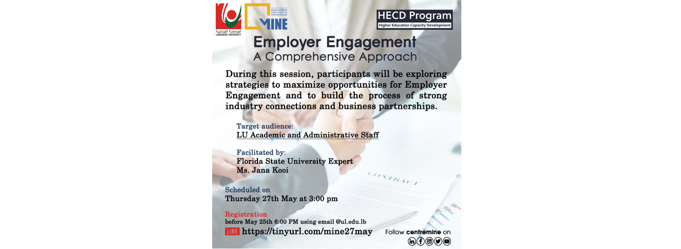 (Centre MINE) ينظم ندوة إلكترونية حول “إشراك صاحب العمل: نهج شامل” بتاريخ 27 أيار 2021