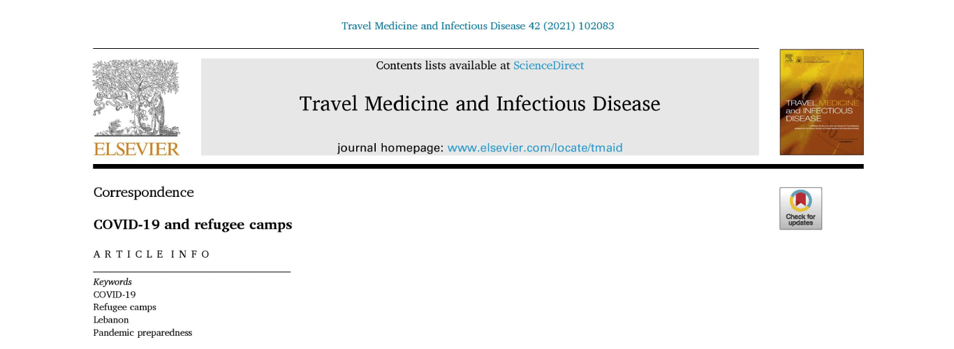 باحثون من الجامعة اللبنانية ينشرون مقالًا علميًّا حول مخاطر تفشي كورونا في مخيّمات اللاجئين ويقترحون خطوات للحد من انتشار الفيروس