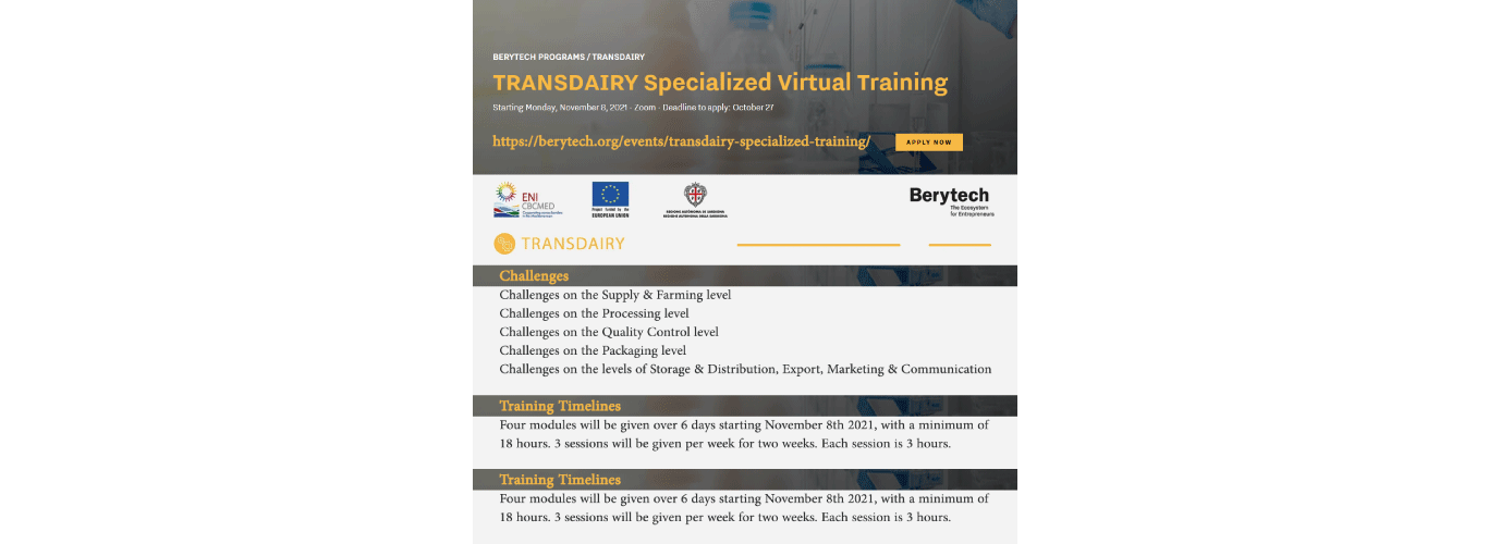 Apply to “Transdairy Specialized Virtual Training” before 27 October 2021