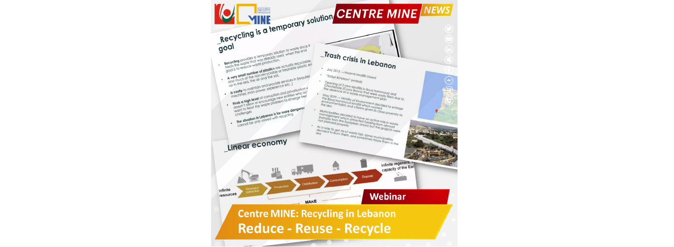 Centre MINE organized a webinar on “Recycling in Lebanon”